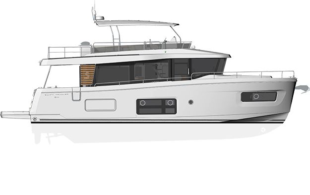 Swift Trawler 54 Profile — flybridge T-top side render