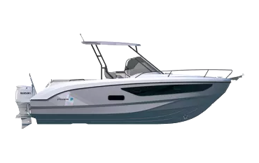 Flyer 9 SUNdeck T-top — twin outboards side render